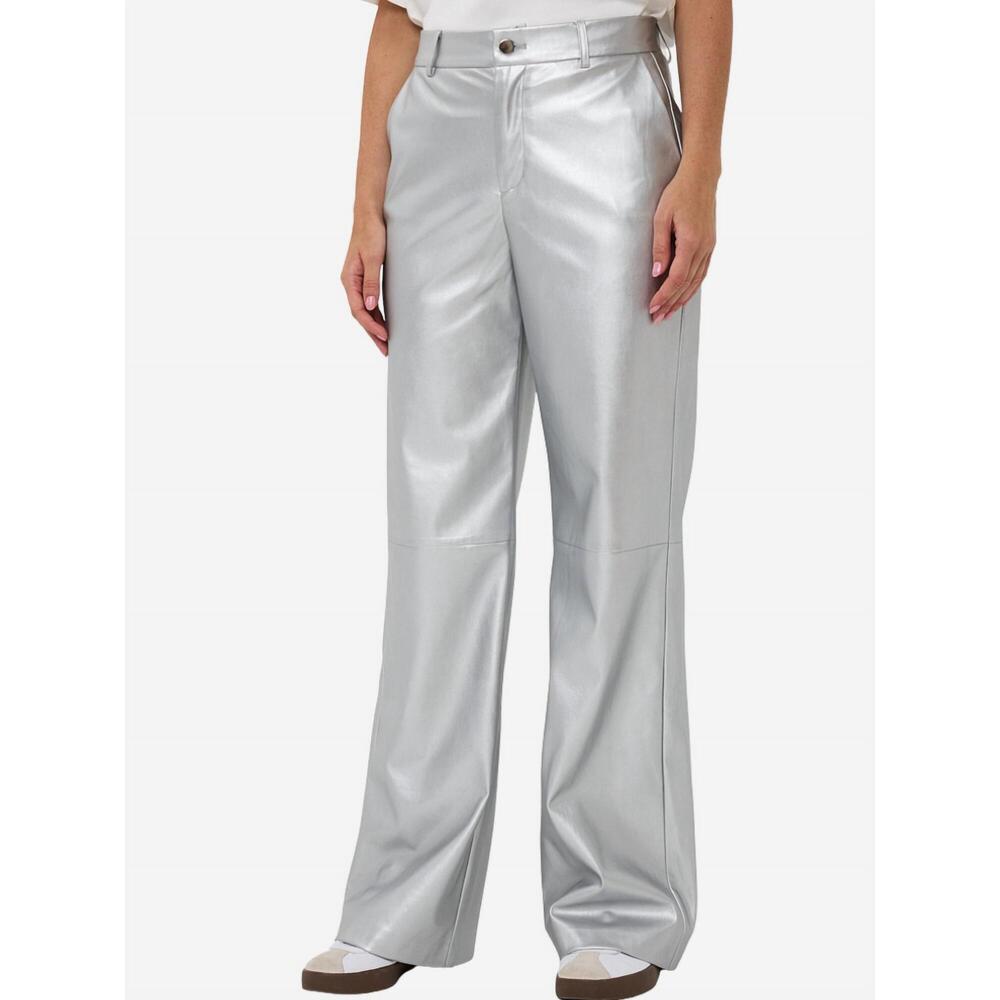 NEW ESQUALO trouser wide leg vegan leather pant in silver